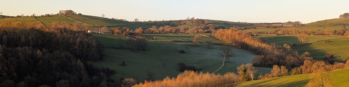 View from the end of Church Lane across the beautiful Dove Valley with the Golden Autmun Sun
